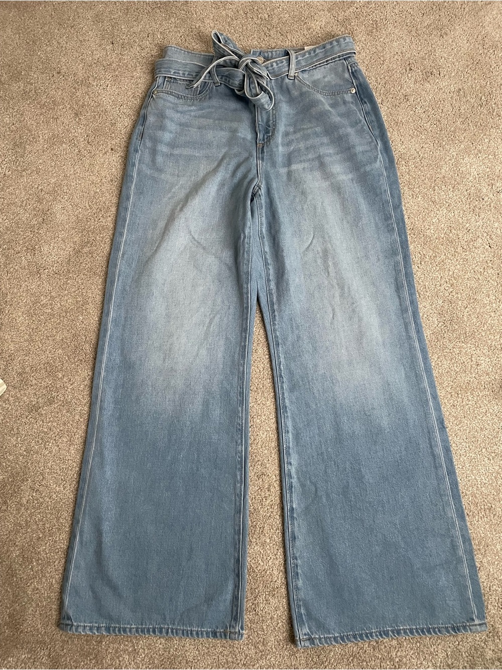 LOFT Light Wash Wide Leg Tie-Waist Jeans